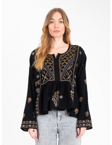 Blouse noire brodée HIPPY Les êtres humains sont 