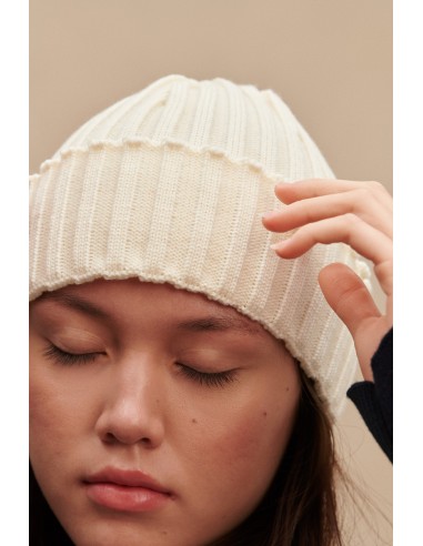 Bonnet à côtes beige écume 100% laine mérinos Pour