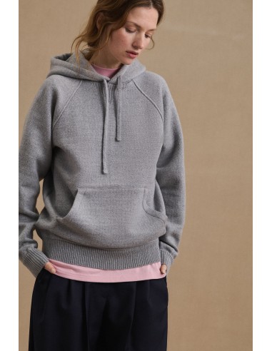 Hoodie gris chiné en laine mérinos pour femme pas cher